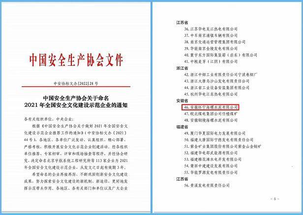 怀宁海螺喜获“全国安全文化建设示范企业”称号(图1)