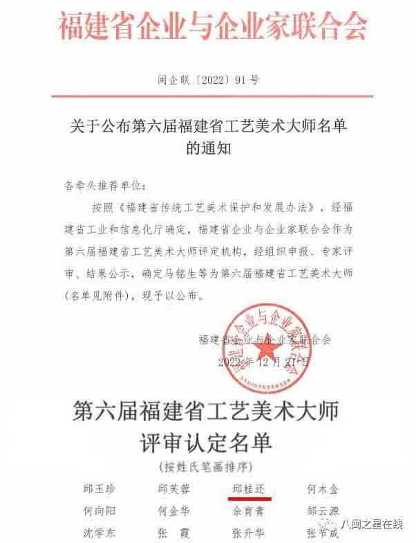 匠心铸艺 金牌工匠 | 邱桂还：荣获“福建省工艺美术大师”称号！(图1)