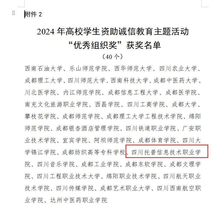 四川托普信息技术职业学院在省级诚信教育活动中荣获多项荣誉(图1)